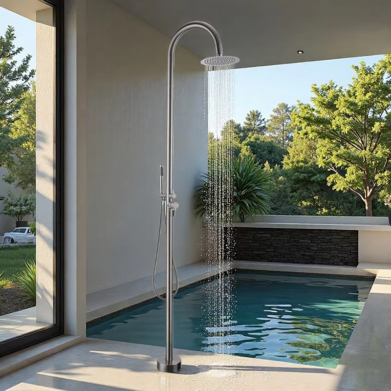 Non sliding bar shower set stainless steel outdoor modern minimalist style villa swimming pool beach brushed ceramic shower set