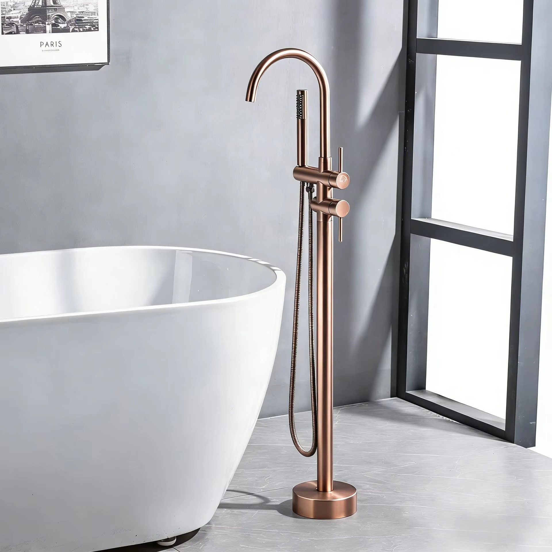 Shower faucet, home bathroom, vertical bathtub, all copper rotatable shower set