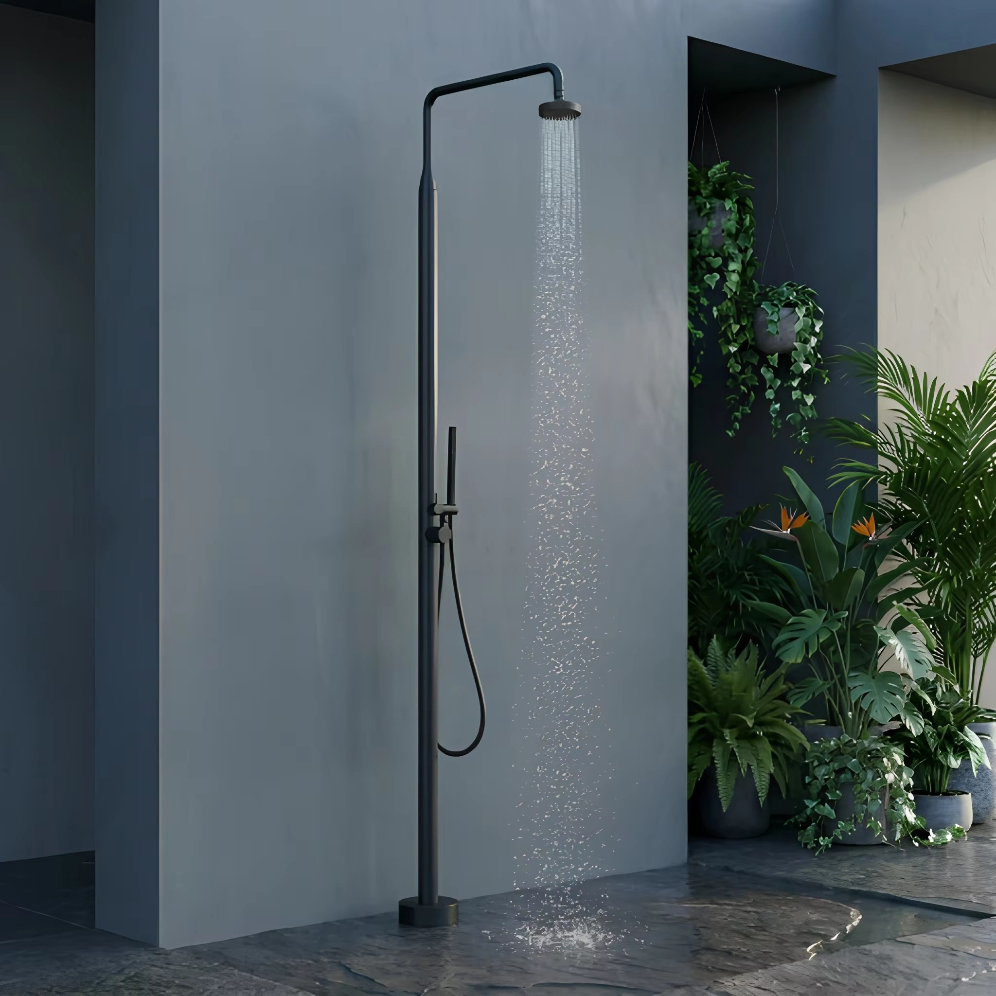 JINNAIYA 5-year warranty modern minimalist shower set ceramic outdoor shower head brushed stainless steel black rain shower style single shower