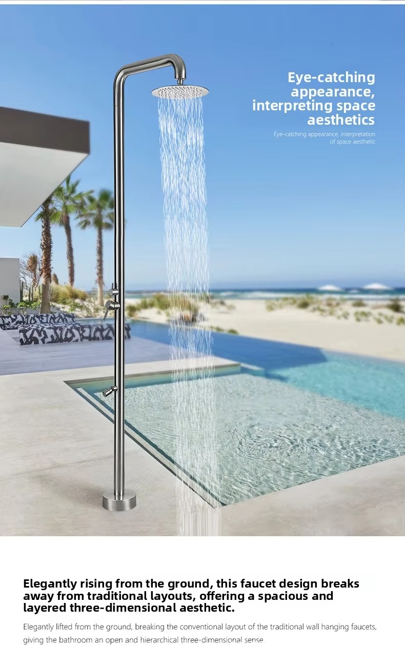 JINNAIYA HW2301 Outdoor Shower Column Set with brushed stainless steel vertical shower for hot and cold water, dual-use for swimming pool and bathtub, CE SASO UPC certification, suitable for villa courtyard swimming pool