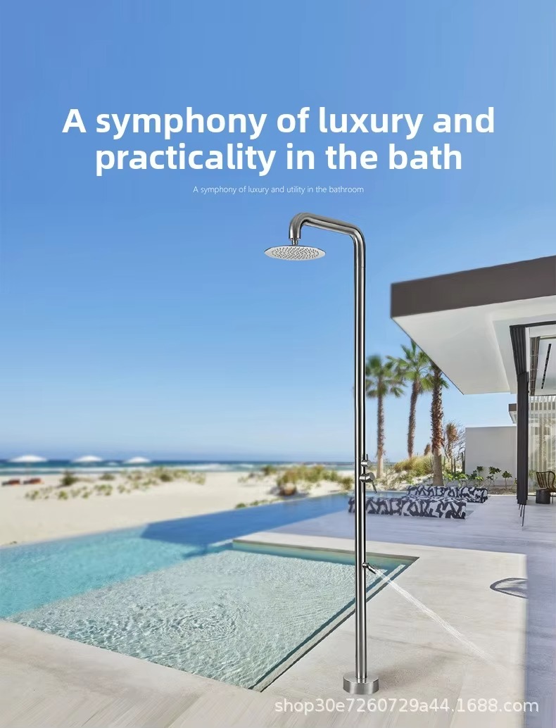 JINNAIYA HW2301 Outdoor Shower Column Set with brushed stainless steel vertical shower for hot and cold water, dual-use for swimming pool and bathtub, CE SASO UPC certification, suitable for villa courtyard swimming pool