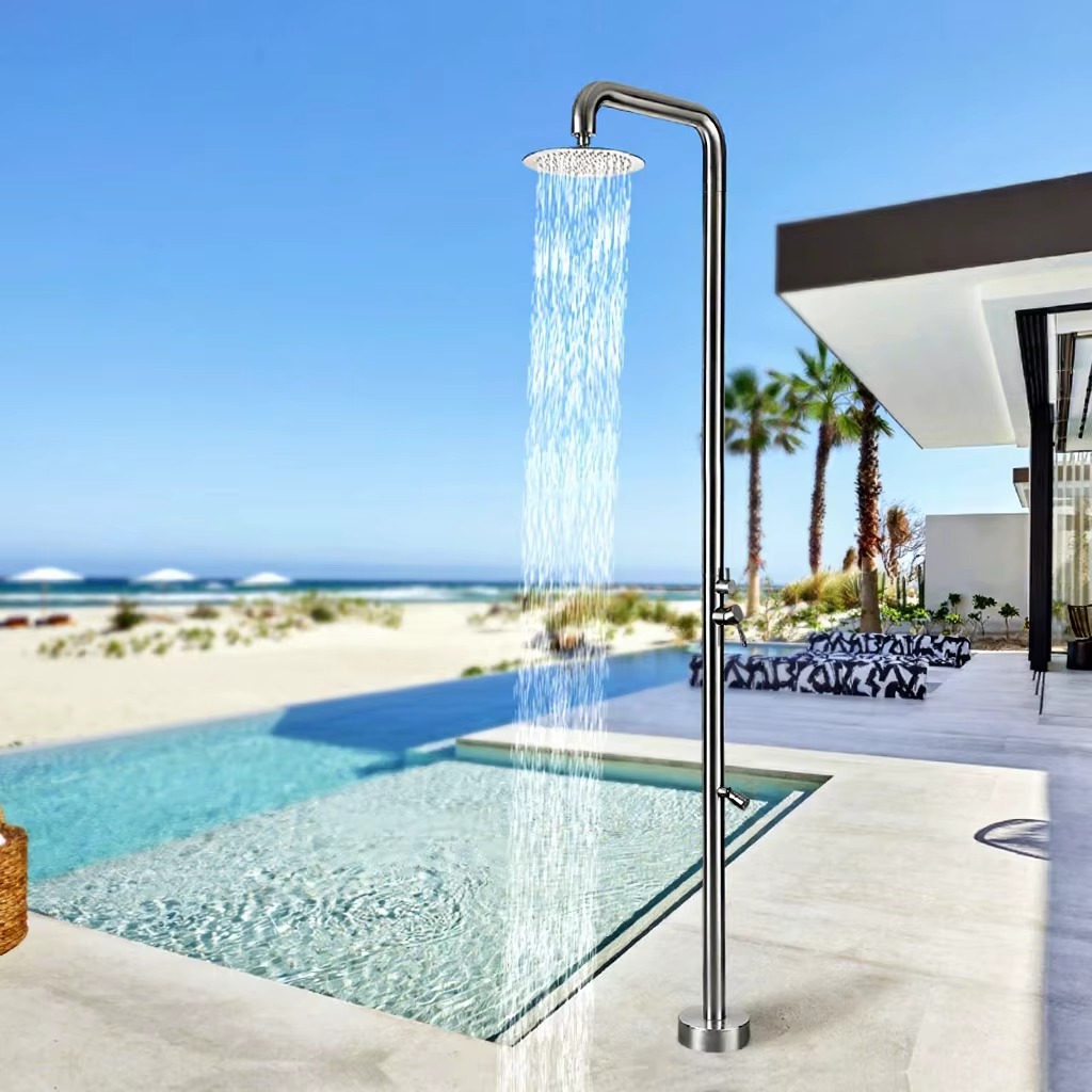 JINNAIYA HW2301 Outdoor Shower Column Set with brushed stainless steel vertical shower for hot and cold water, dual-use for swimming pool and bathtub, CE SASO UPC certification, suitable for villa courtyard swimming pool