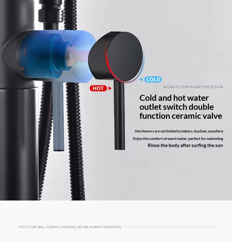 JINNAIYA floor standing outdoor shower faucet brushed stainless steel dual-purpose rain shower set with dual handle ceramic valve core CE SASO UPC certified pool shower column
