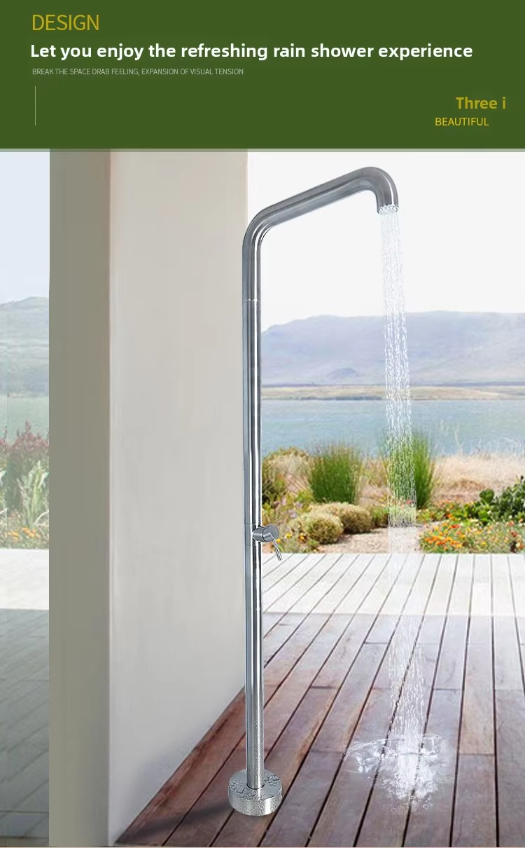 JINNAIYA Luxury 304 Stainless Steel Outdoor Shower Column Modern Brushed Finish Rainshower Pool Vertical Shower CE SASO UPC Certification