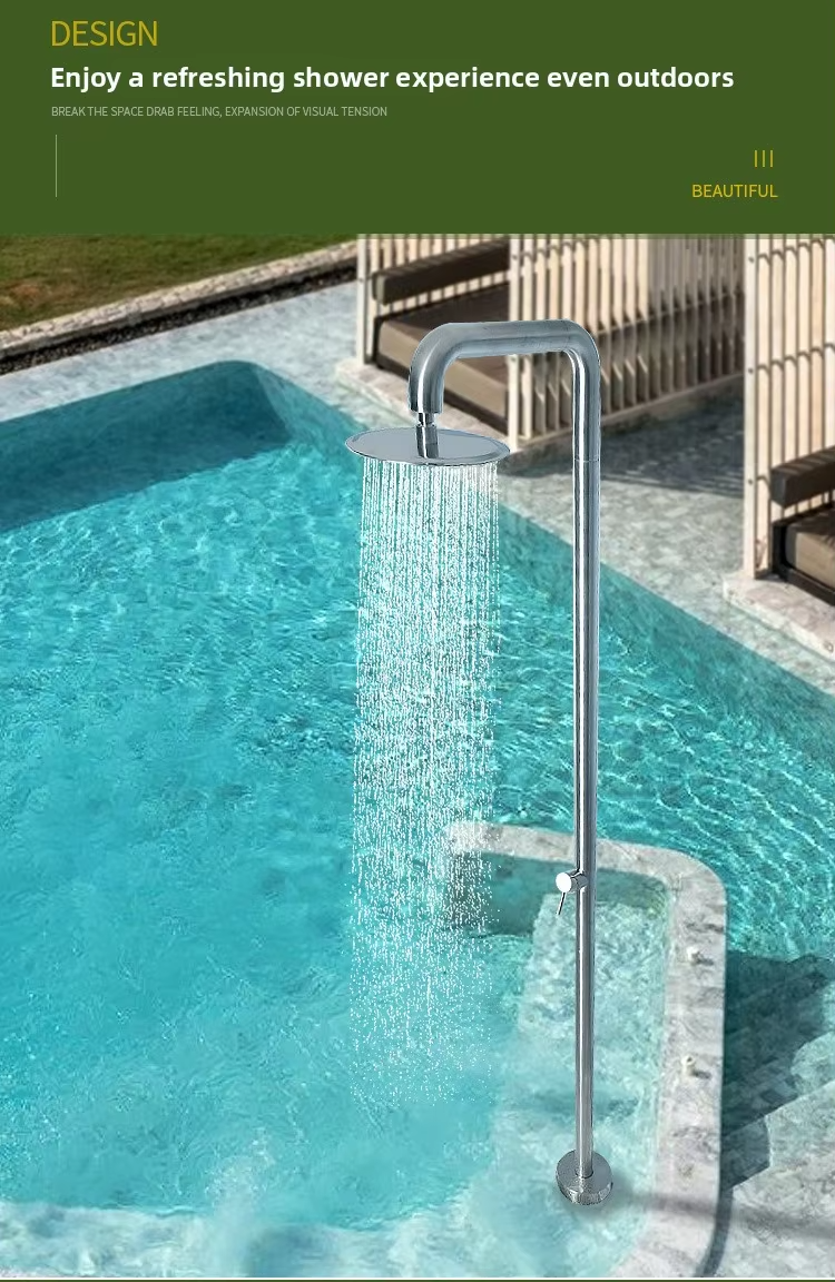 JINNAIYA Luxury 304 Stainless Steel Outdoor Shower Column Modern Brushed Finish Rainshower Pool Vertical Shower CE SASO UPC Certification