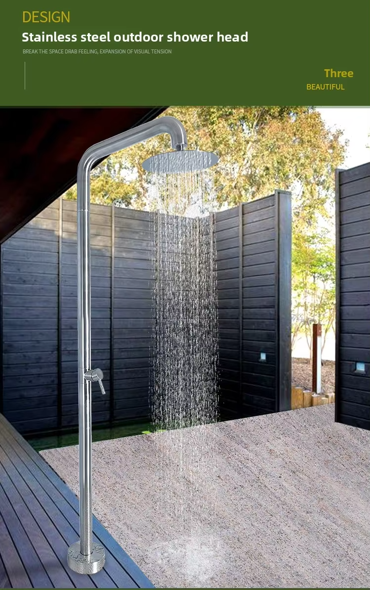 JINNAIYA Luxury 304 Stainless Steel Outdoor Shower Column Modern Brushed Finish Rainshower Pool Vertical Shower CE SASO UPC Certification