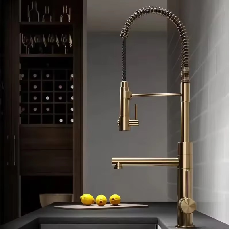 JINNAIYA hot and cold water single handle single hole pull-out kitchen faucet flexible hose polished custom color brass ceramic CE SASO UPC certification