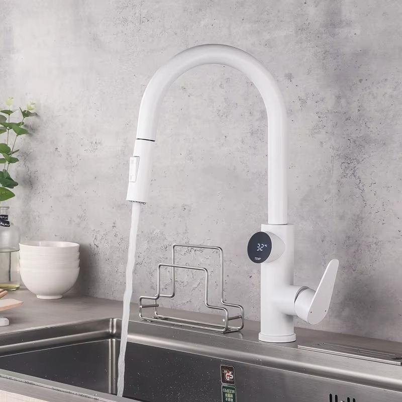 JINNAIYA Kitchen Faucet Stainless Steel Modern Single Hole Pull Single Handle Ceramic Valve with Temperature Display Function Suitable for Home Kitchen