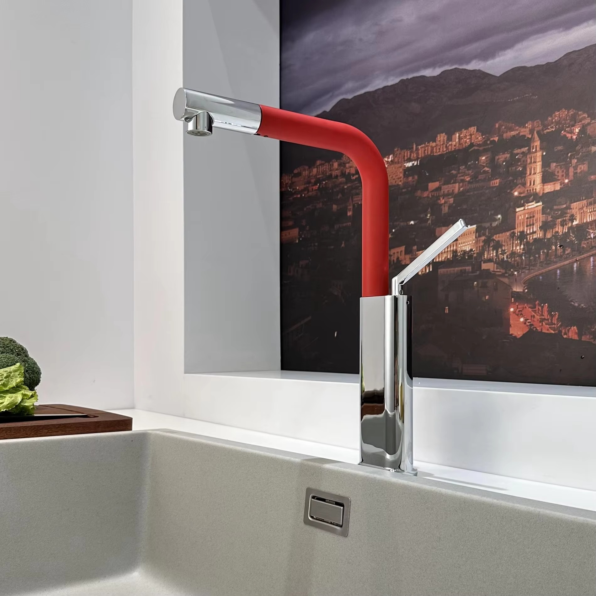JINNAIYA modern minimalist zinc alloy gray black kitchen faucet with hot and cold water pull-out nozzle, suitable for dishwashers and laundry basins