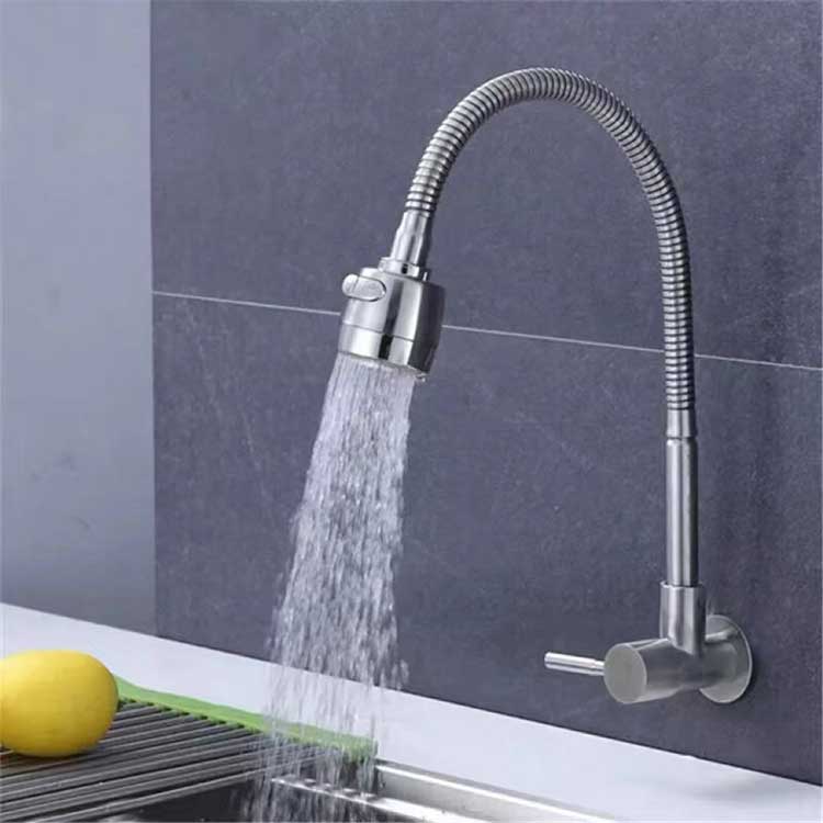 304 stainless steel universal and bendable kitchen faucet, wall mounted single cold water faucet, vertical single cold water faucet, metal corrugated hose for arbitrary rotation and shaping, vegetable washing basin, laundry sink faucet