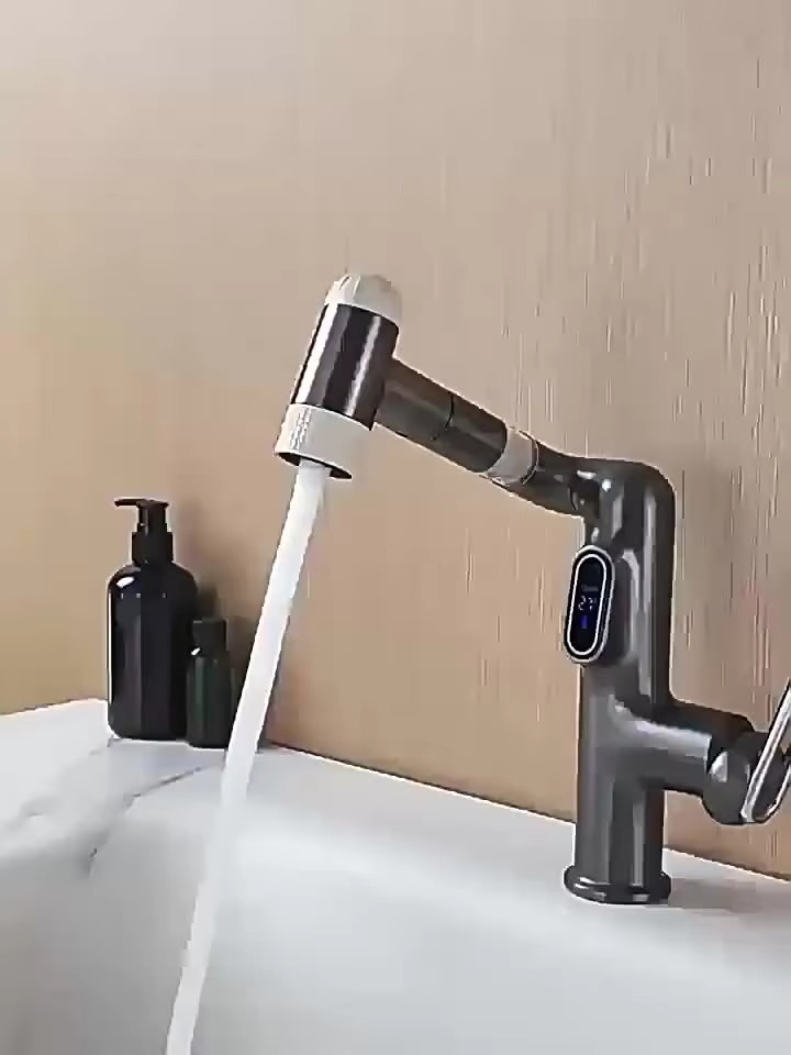 Gun gray lucky cat digital filter sink faucet, countertop basin, dedicated for household kitchen and bathroom, dual-use washbasin, clean faucet