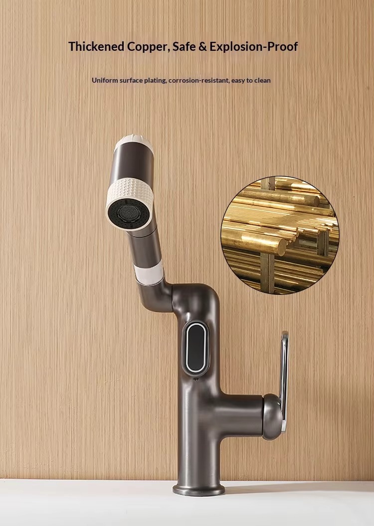 Gun gray lucky cat digital filter sink faucet, countertop basin, dedicated for household kitchen and bathroom, dual-use washbasin, clean faucet