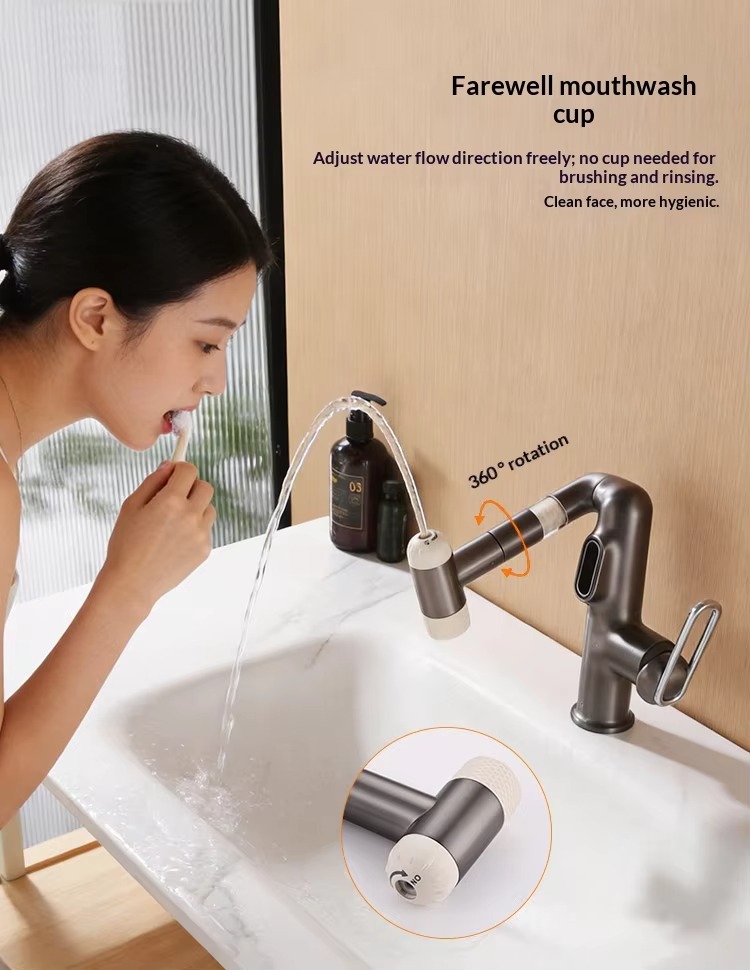 Gun gray lucky cat digital filter sink faucet, countertop basin, dedicated for household kitchen and bathroom, dual-use washbasin, clean faucet