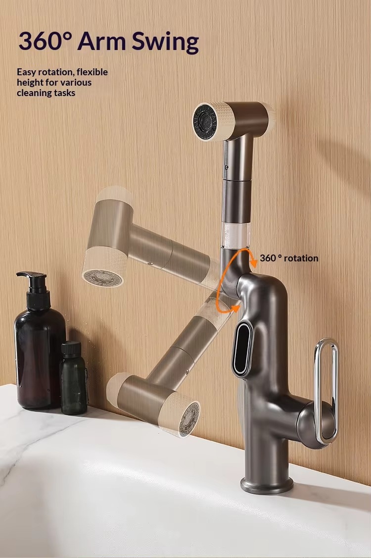 Gun gray lucky cat digital filter sink faucet, countertop basin, dedicated for household kitchen and bathroom, dual-use washbasin, clean faucet