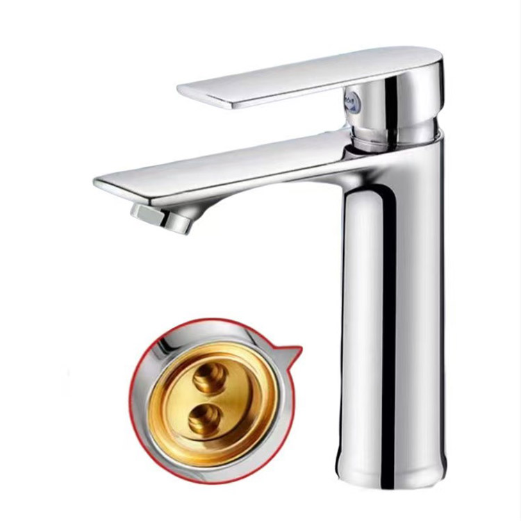 Copper bottom long flat hot and cold basin faucet mixed water single hole washbasin zinc alloy bathroom bathroom faucet