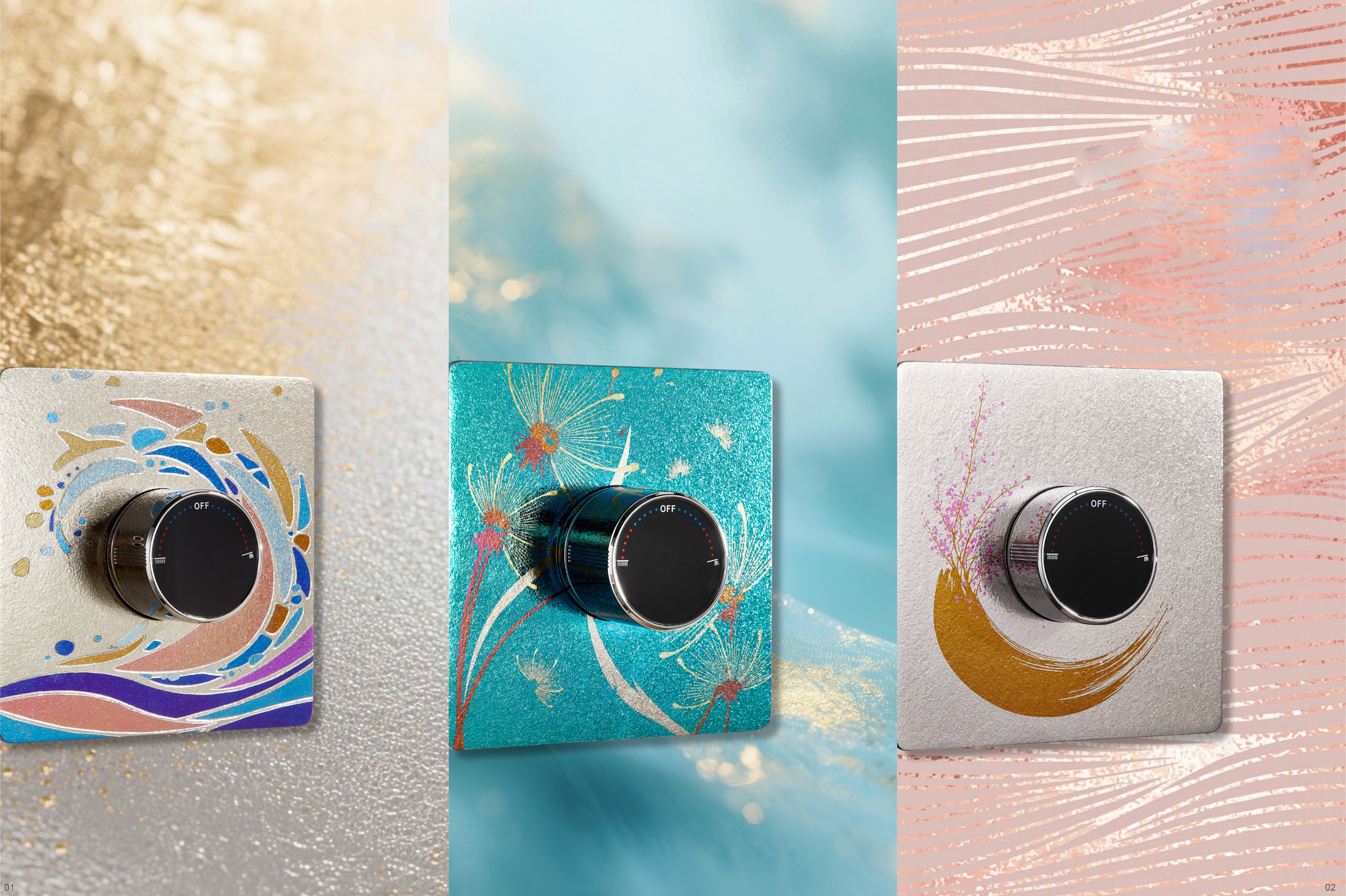 Wave Edition Concealed Shower Head Set TA1 Pure Titanium Embedded Valve Body Wave Art Printed Panel Top Spray Handheld Dual Water Outlet Anti Corrosion Wall Shower