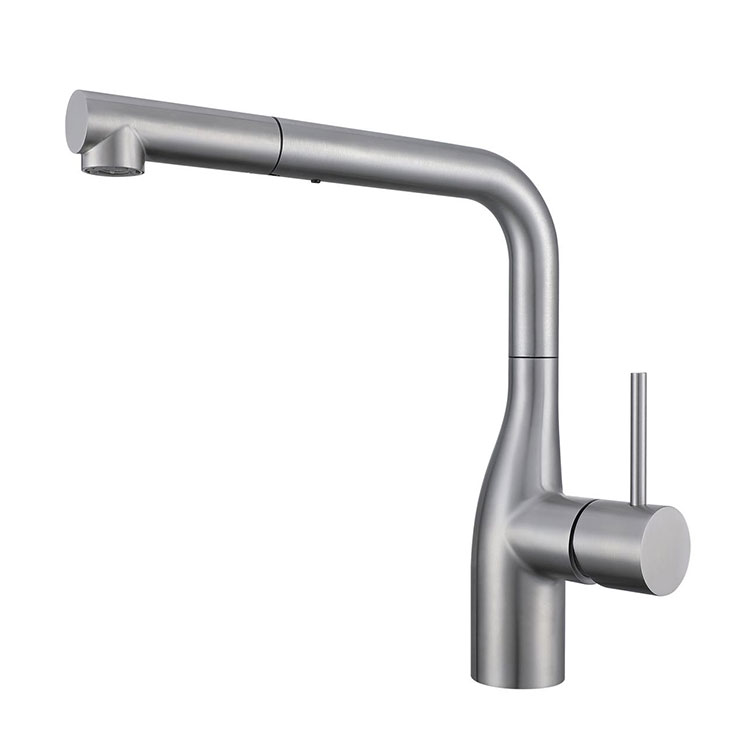 Drawing stainless steel L-shaped pull-out kitchen faucet, hot and cold washing basin faucet, water sink, retractable rotating basin faucet, foreign trade engineering wholesale